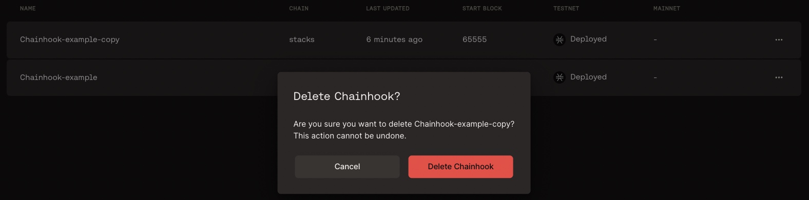 Delete Chainhook